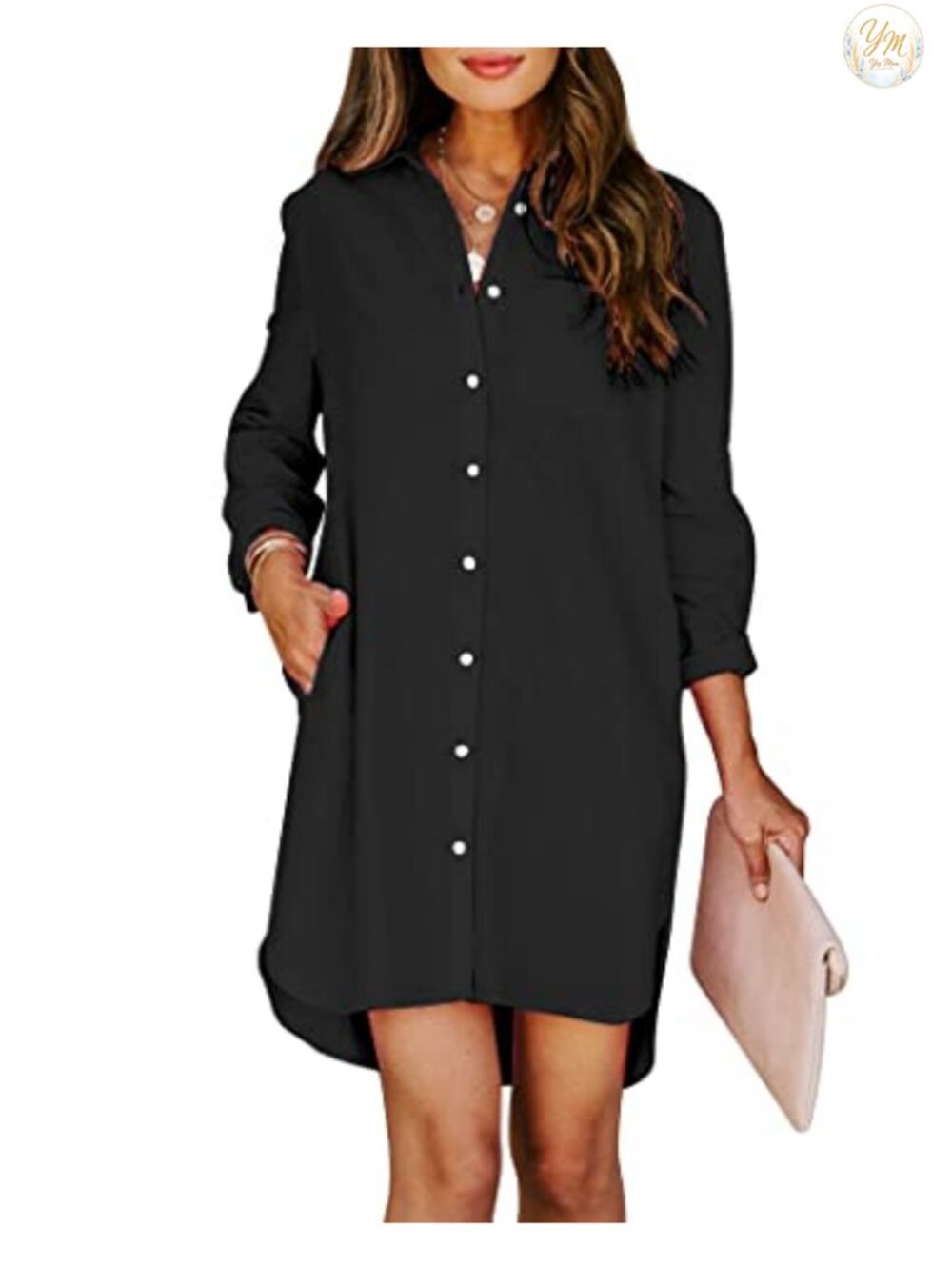 Aoudery Womens Button Down Shirt Dress with Pockets Cotton Tunic Long Sleeve